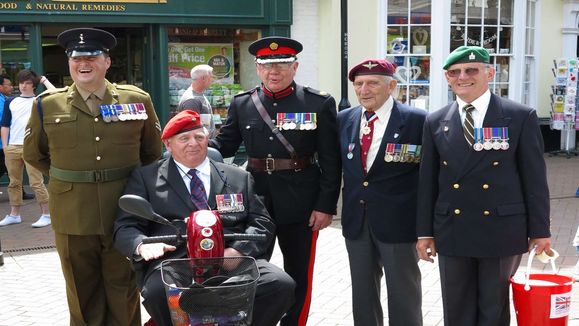 Major David Sharp with other veterans in Ashford town centre