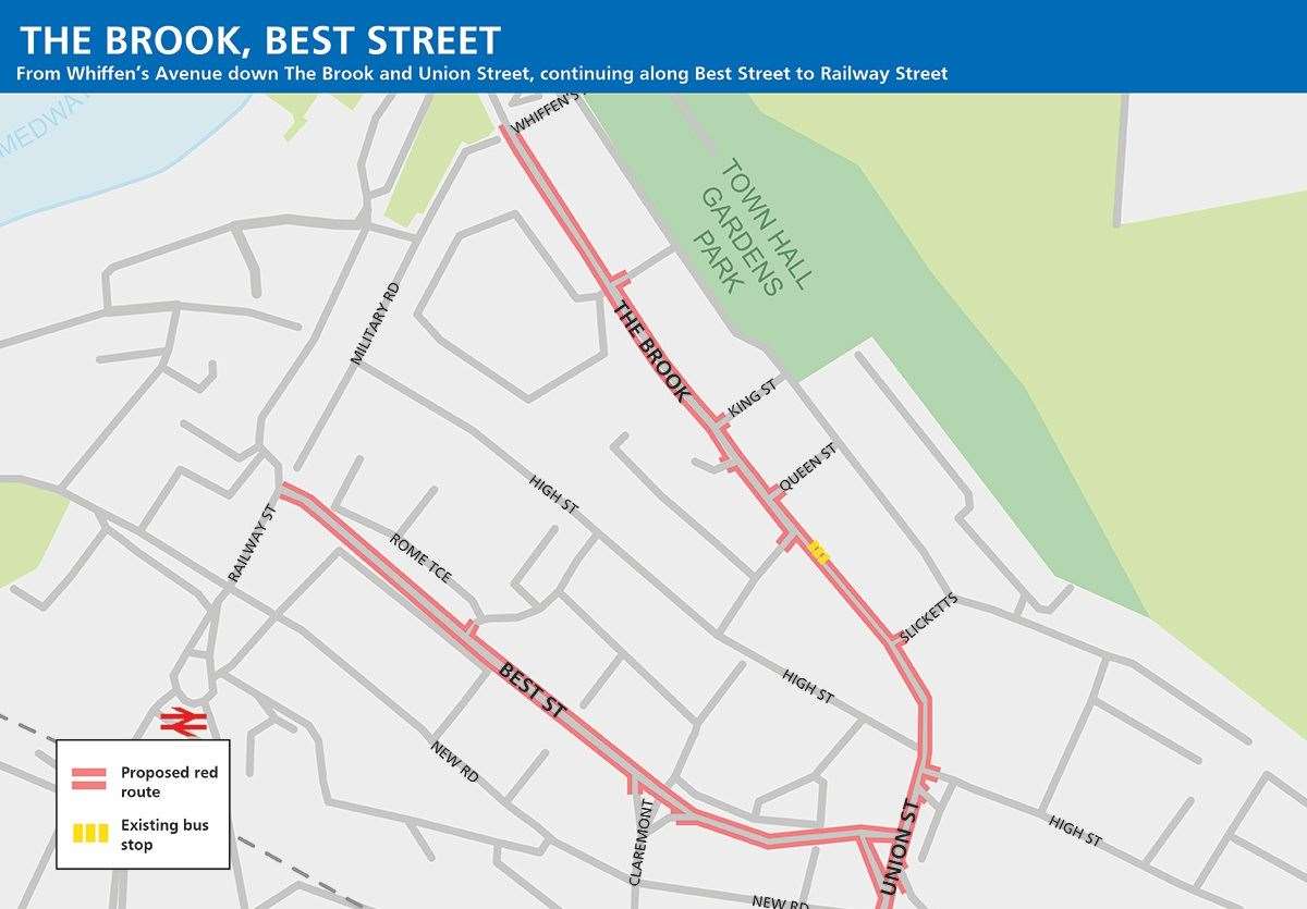 The Brook and Best Street red routes where double yellow lines will be upgraded to double red lines and monitored by cameras
