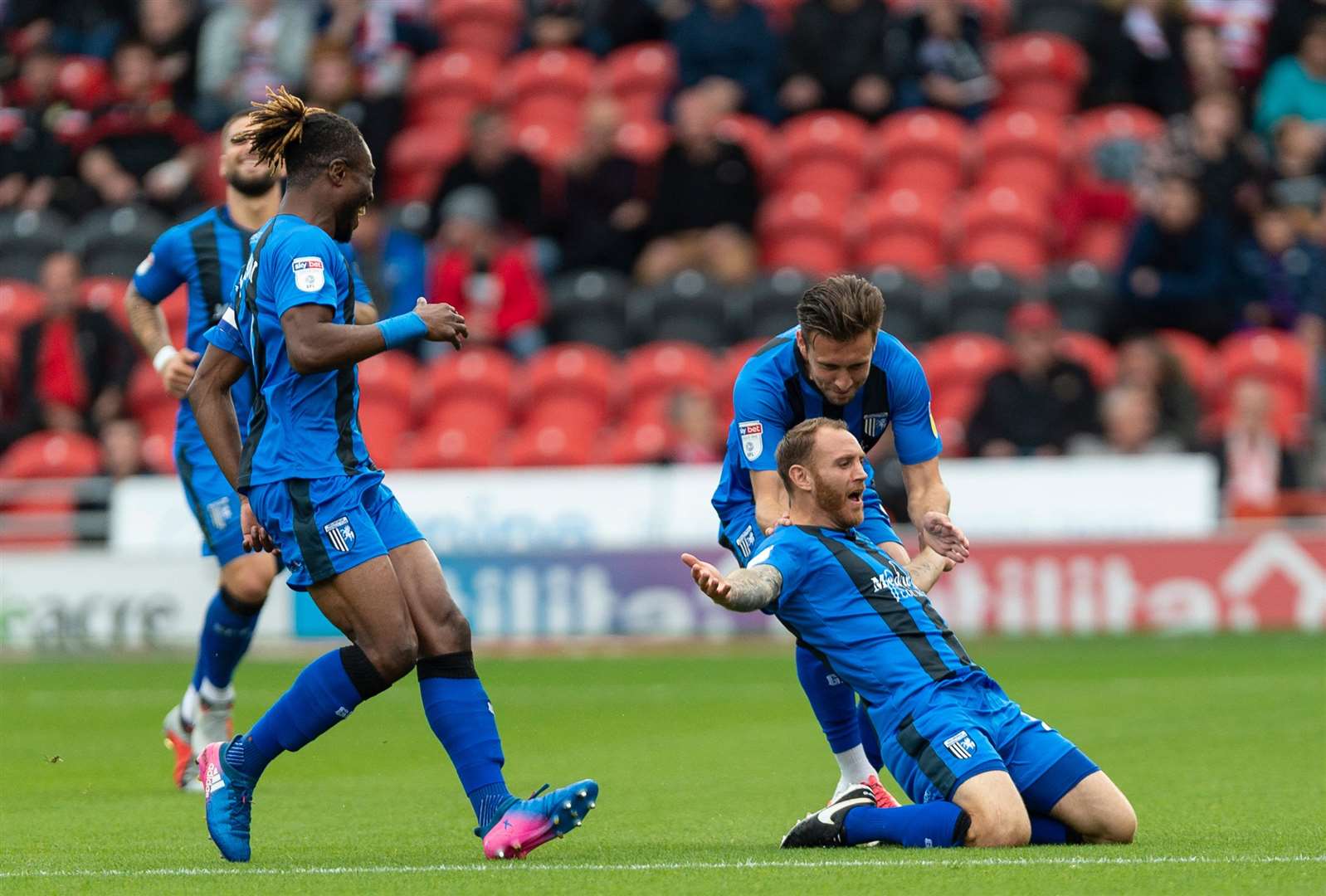 Barry Fuller celebrates scoring the opening goal at Doncaster Picture: Ady Kerry