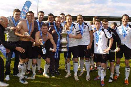 Dartford celebrate their play-off victory over Welling