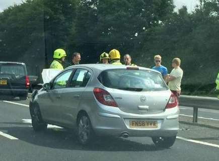 Two vehicles have crashed on the M2. Pic by Tim Edwins