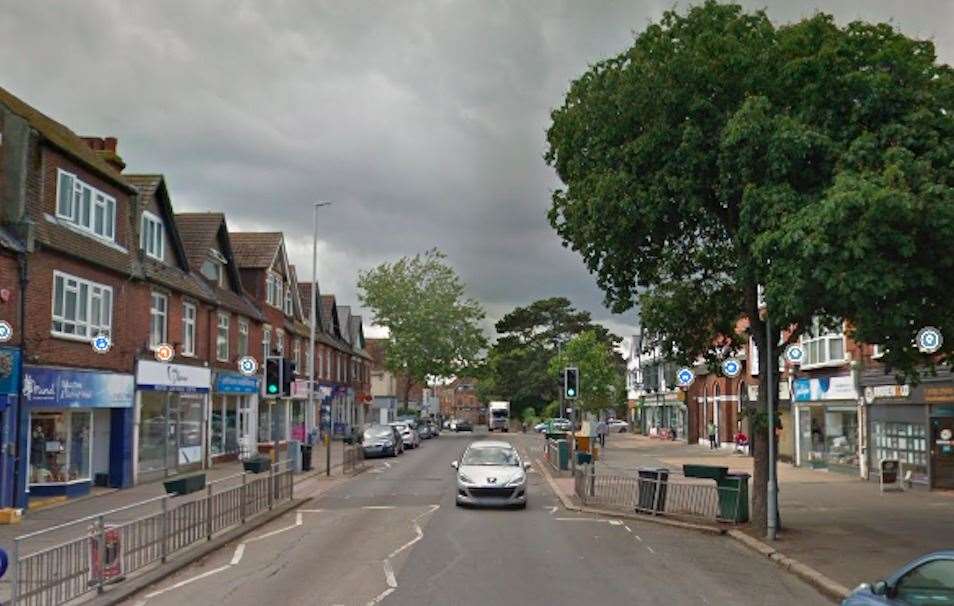 Two men were approached by a man aggressively demanding money in Cheriton high street. Picture: Google