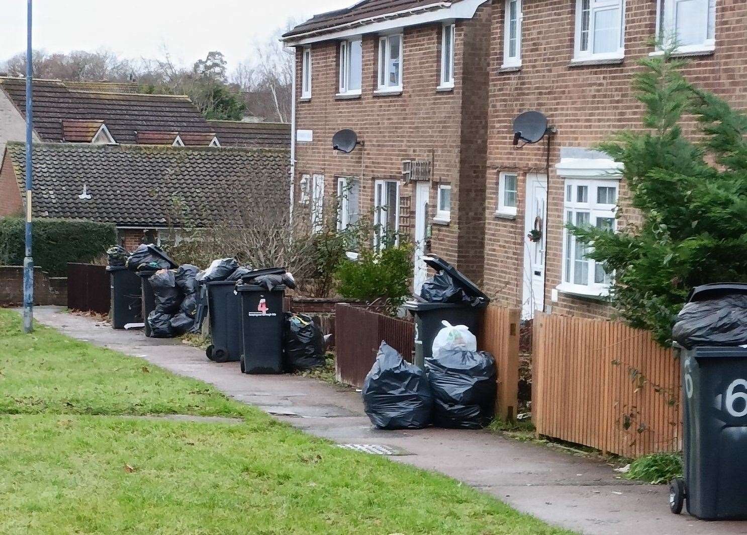 Bins in Maidstone that were supposed to be collected two weeks ago. Picture: @TubeScott1984