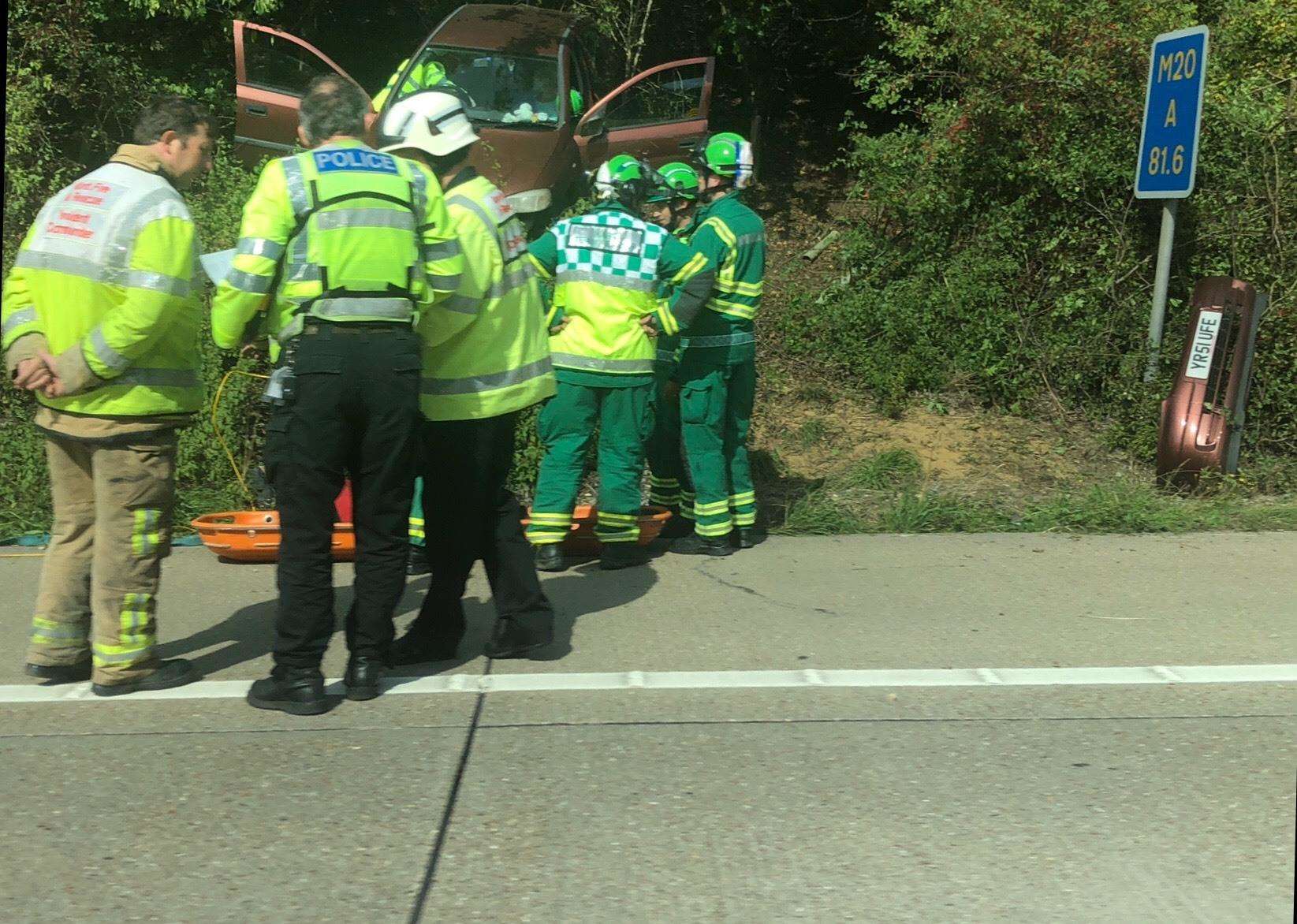 The car crashed into the embankment off the M20. Picture: Steve Salter