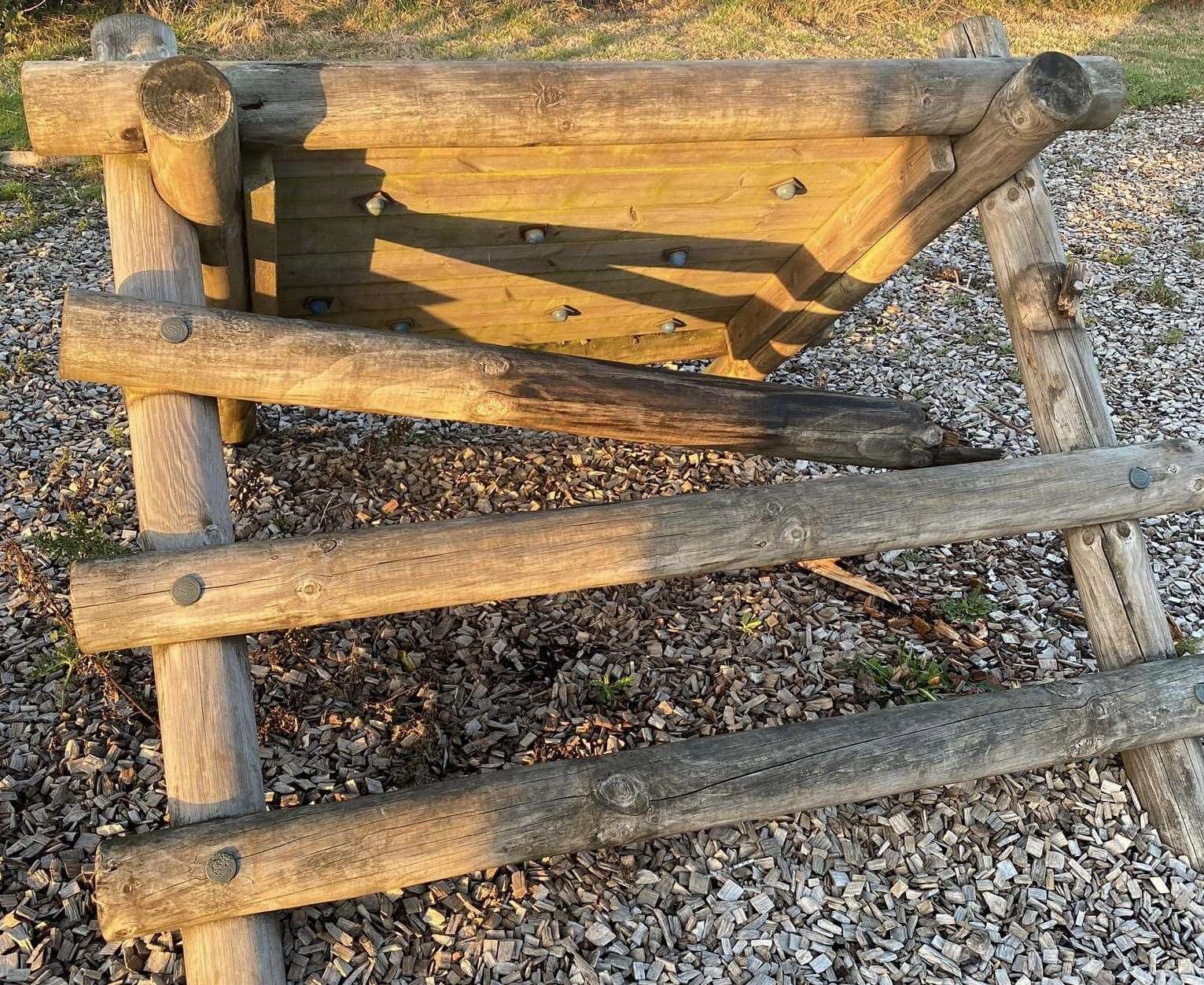 The grandmother says if someone had played on this wooden climbing frame, it could have ended dangerously