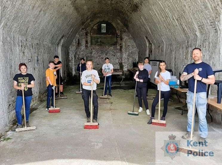 Cadets and an instructor in one of the casements in the Drop Redoubt. Picture: Kent Police