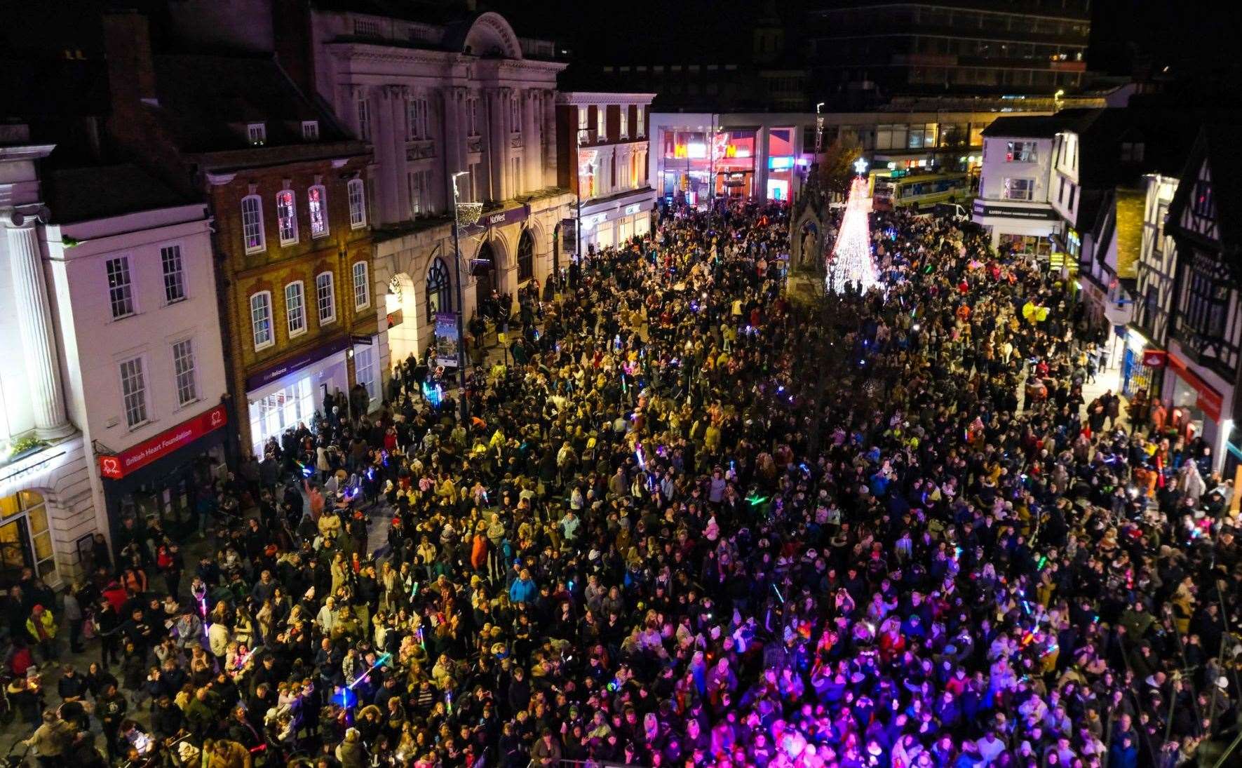 Crowds gathered for the Maidstone Christmas light switch on 2022. Picture: MBC