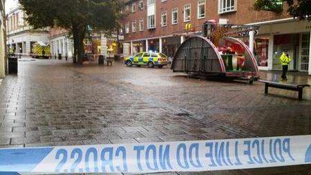 Emergency services seal off St George's Street, Canterbury on Monday afternoon. Picture: Richard Roberts
