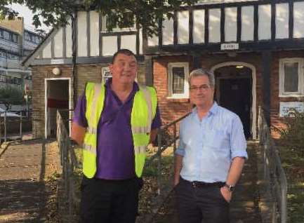 Cleaner Martin McCafferty and John Moorhouse, the technical services manager, outside the Pleydell Gardens public toilets, dubbed the worst in Shepway