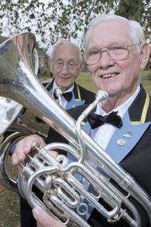 Terry Long and Stan Partner (left) - members of the Snowdown Colliery Brass.
