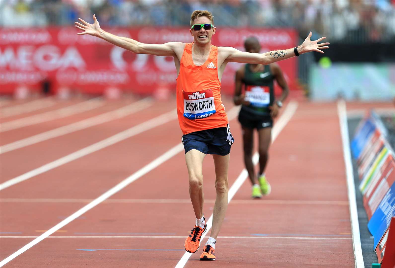 Tom Bosworth celebrates victory in the Men's 3000M Walk Race during Day One of the Muller Anniversary Games at London Stadium Picture: Stephen Pond - British Athletics/British Athletics via Getty Images