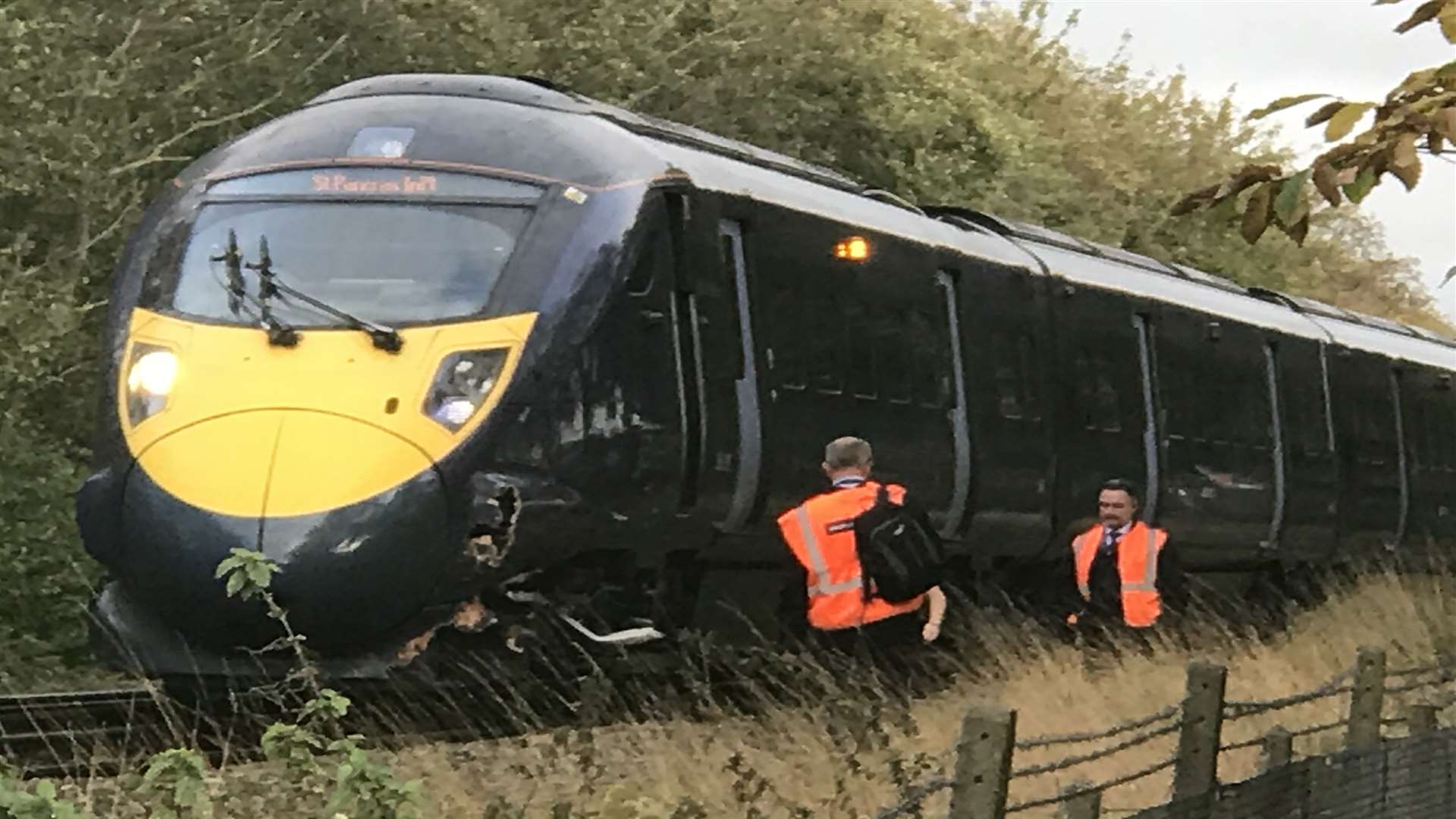 The train's nose cone was badly damaged