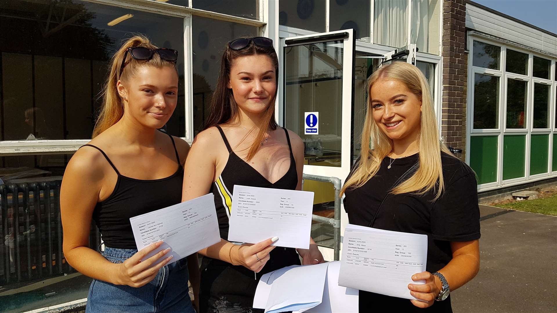 St Anselm's pupils Louise Harvey, Leah Alcock, and Ellie Moyes, who are all 'very pleased' with their results