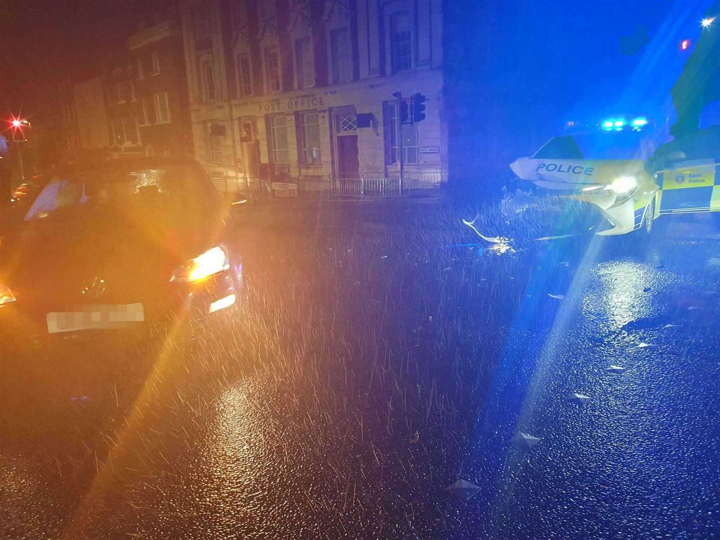 A police car was left badly damaged following a crash with another vehicle in Cecil Square, Margate