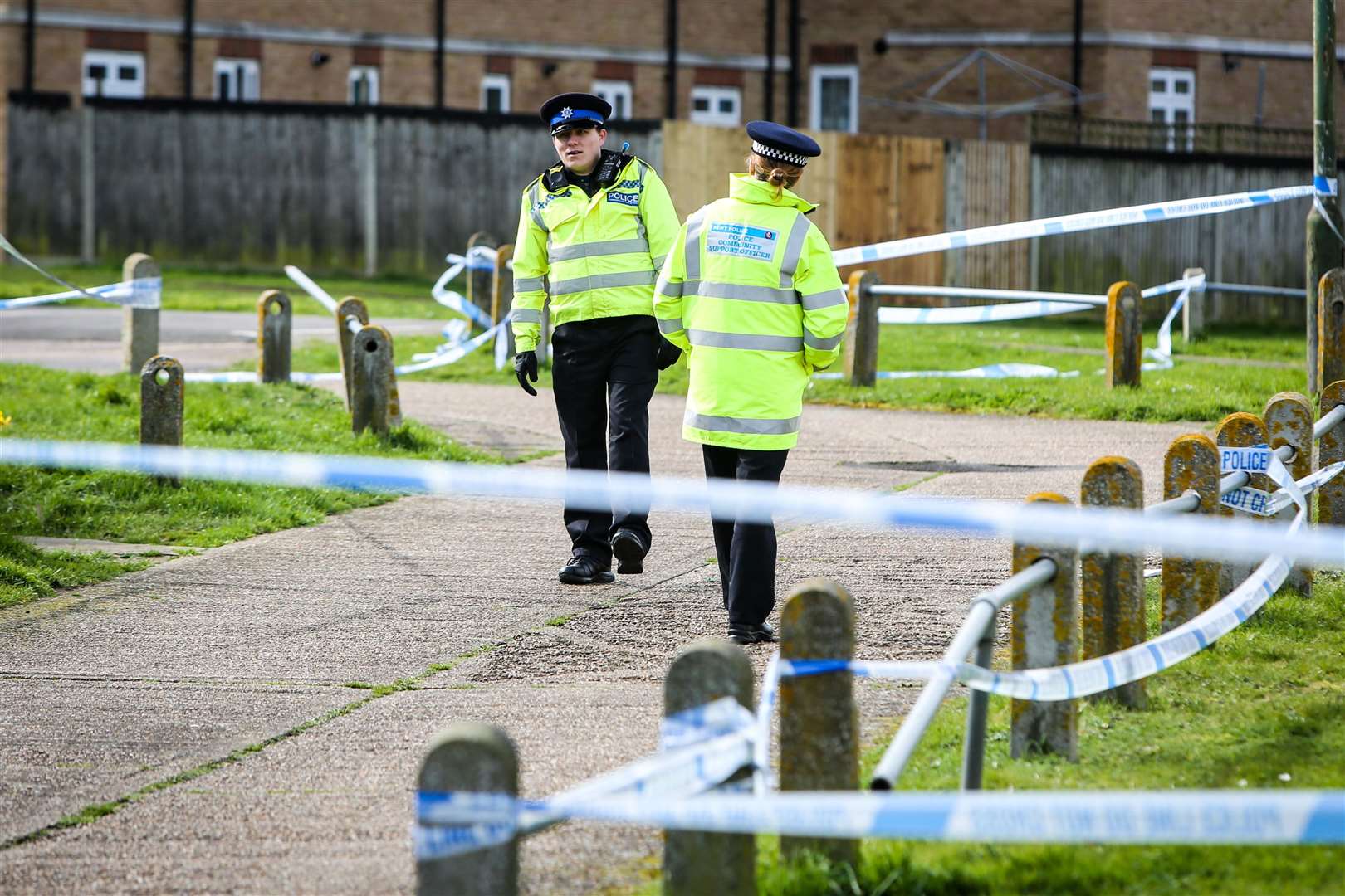Police at the scene at Winchester House, Cambridge Crescent, Shepway Picture: Matthew Walker