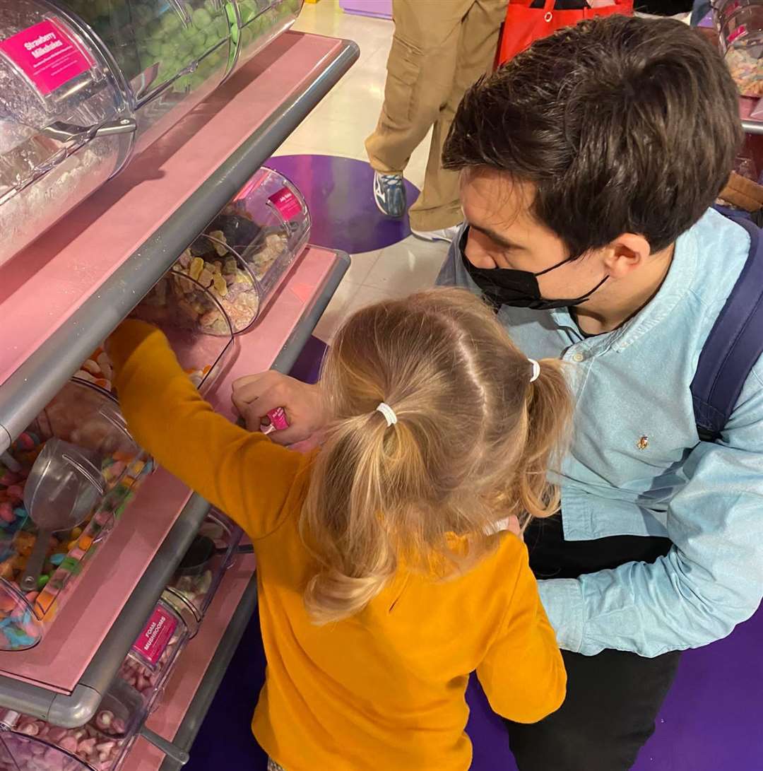 Scooping up some sweets in Hamleys