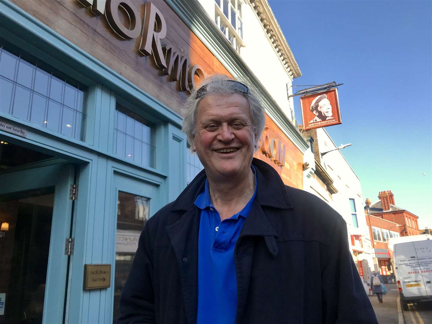 JD Wetherspoon boss Tim Martin outside the Sir Norman Wisdom in Deal