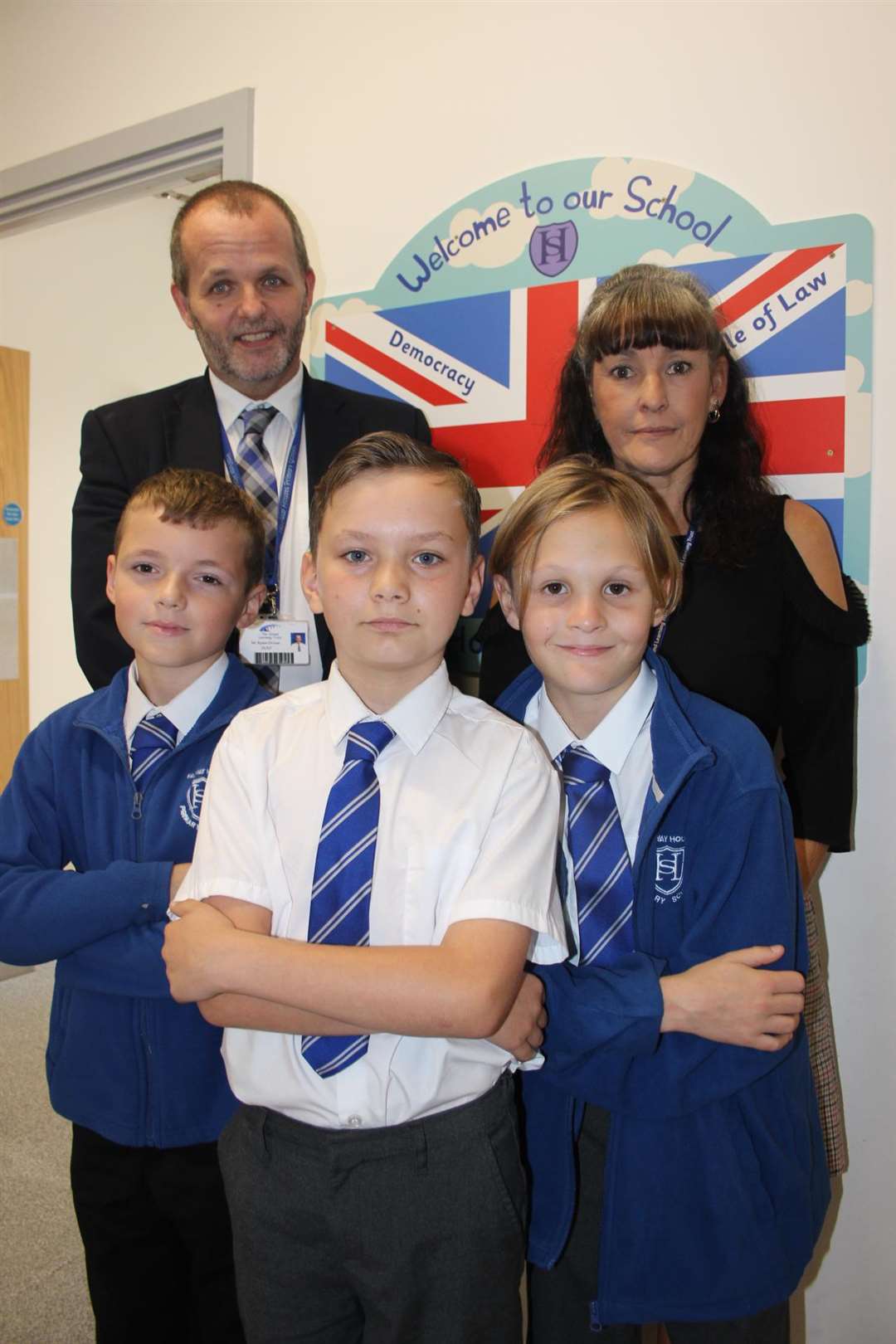 Ten-year-olds Tate, Kieran and Jenson have been hailed as Halfway Heroes by head teacher Ryan Driver and teacher Debbie Spocchia after finding two machetes discarded in an alley near their Halfway Houses Primary School at Minster, Sheppey