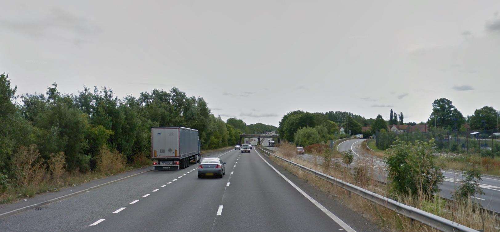 The incident occurred on the A2 coastbound lane near Wincheap (7333635)
