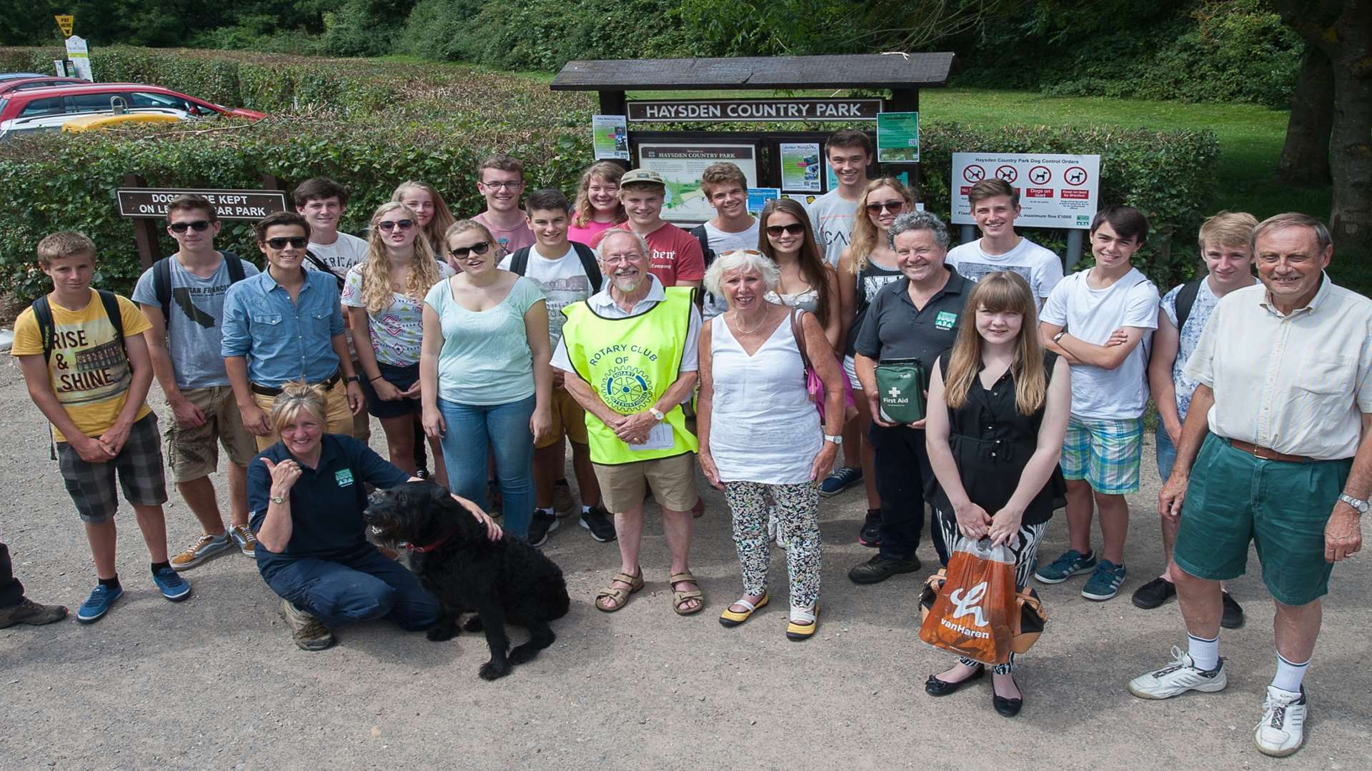 Members of the Rotary Club of Tonbridge along with staff from Tonbridge & Malling Borough Council with the exchange students as they get ready to start work at Haysden Country Park