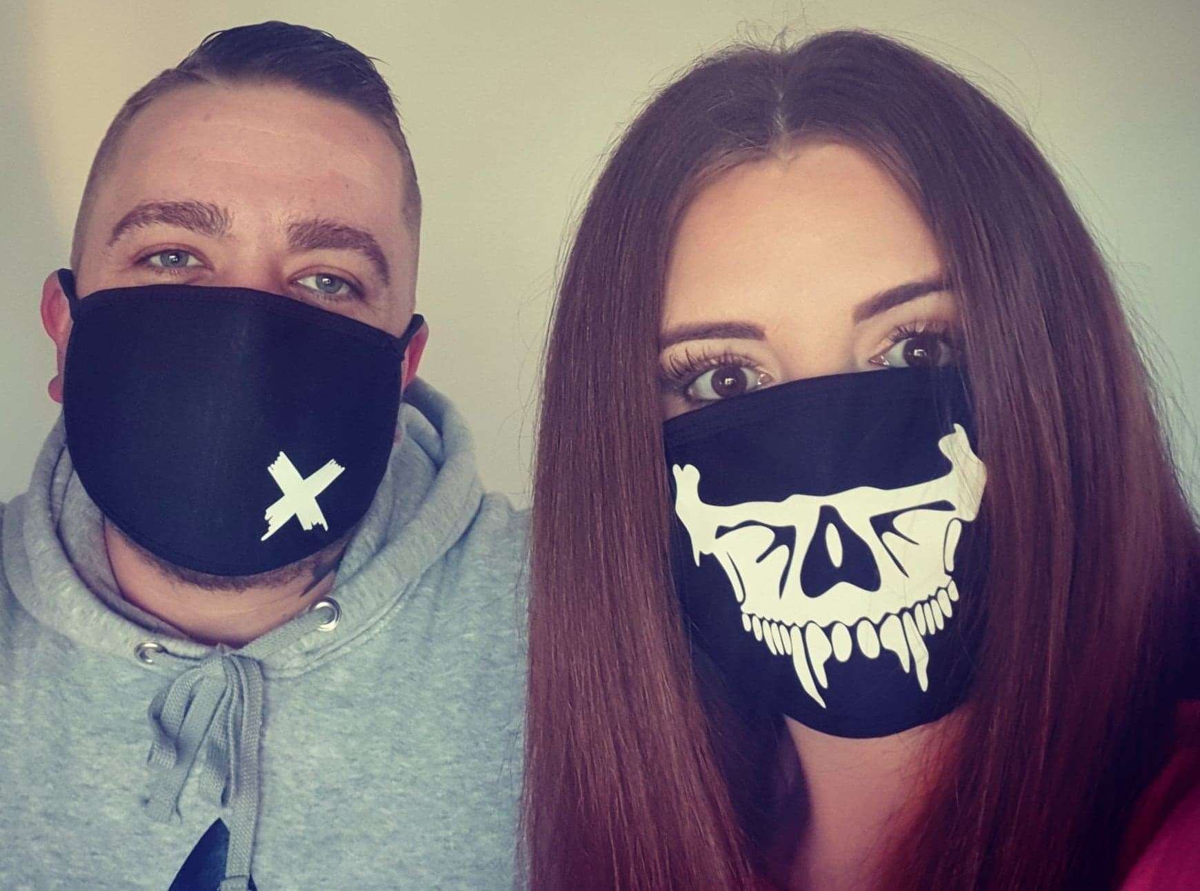 Ben and Jessica's surgical masks. Picture: Jessica Roe