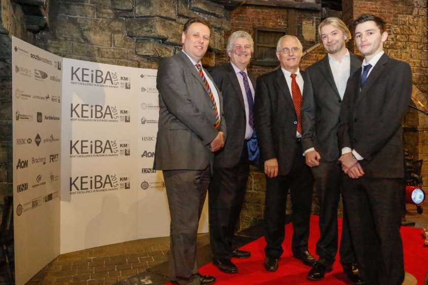 At the KEiBA launch, from left, KM Group managing director Richard Elliot, KCC Cllr Mark Dance, chair of judges Geoff Miles, Elsatex's Stephen Lowe and Bush Grub's Ben Bartlett