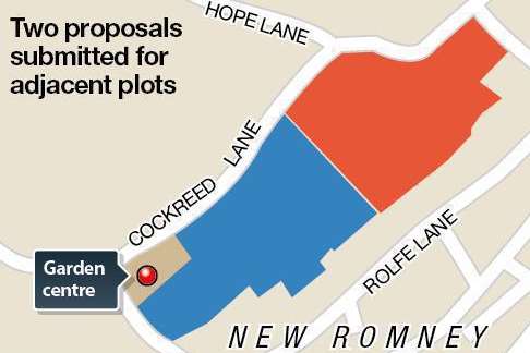 The double site for more than 200 planned homes off Cockreed Lane, New Romney