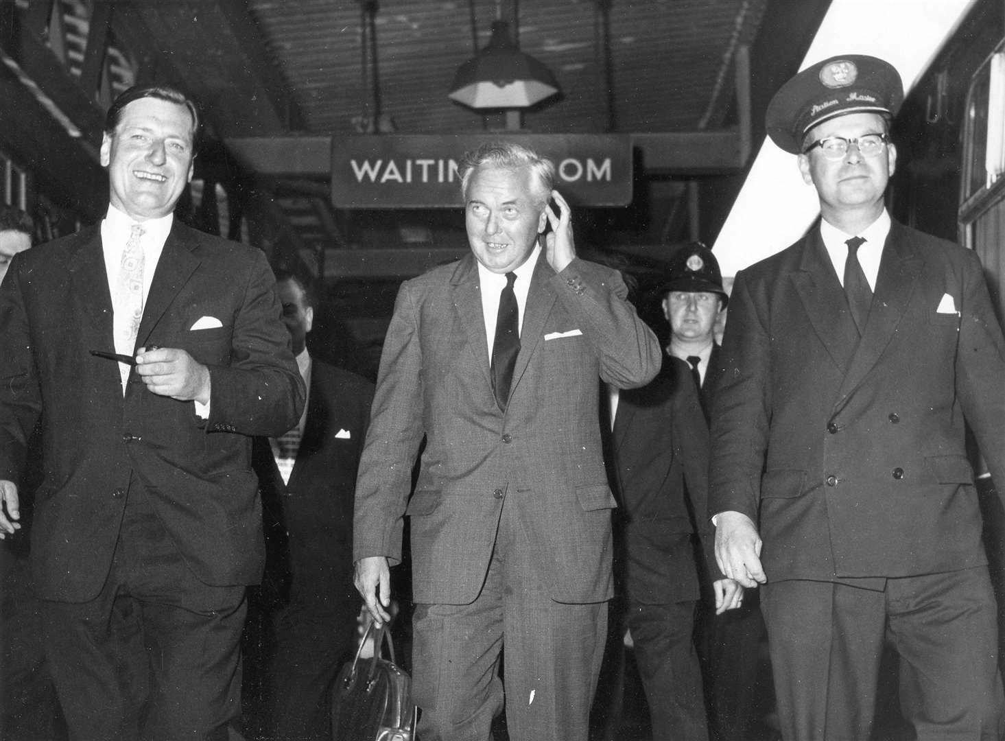 Labour Prime Minister Harold Wilson arriving at Dover Marine Station for a visit to the town 1964