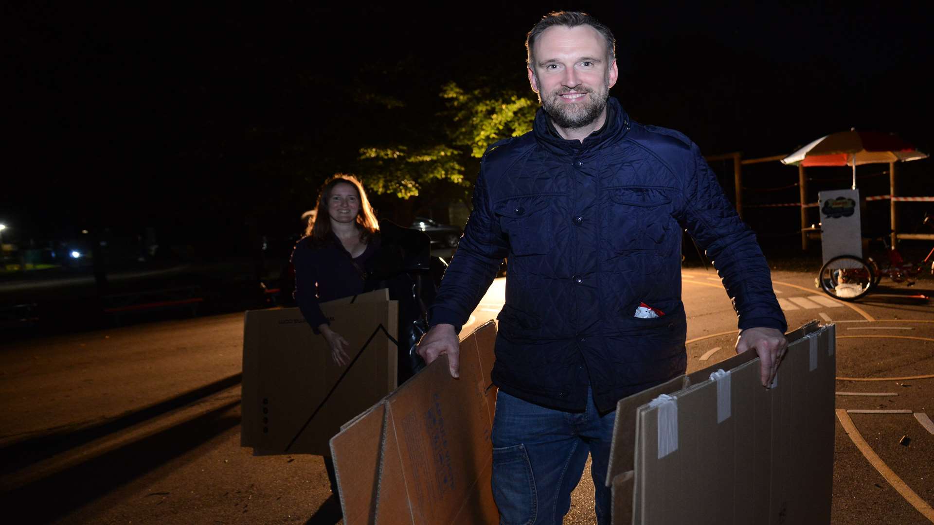 Jon and Amanda Wilson prepare for the Big Sleep Out in Folkestone which raises funds for the winter shelter
