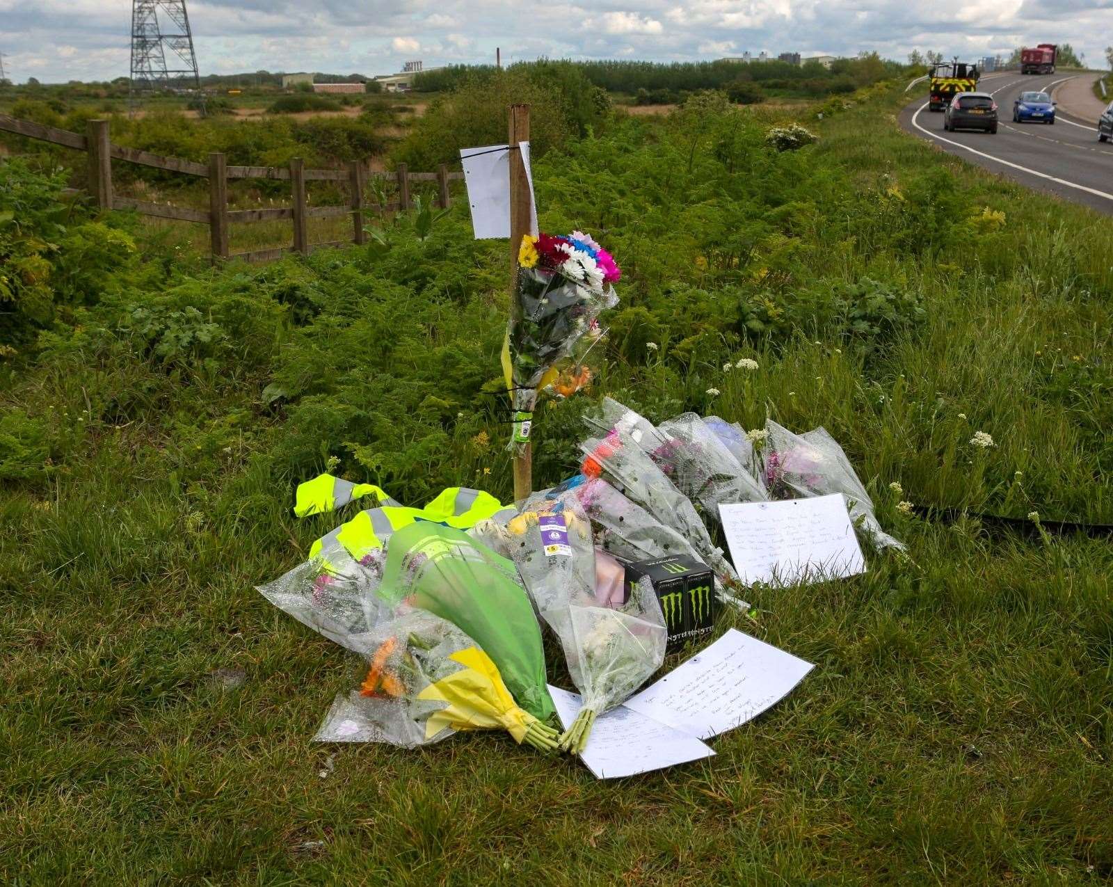 Tributes have been left in Swale Way, Sittingbourne, following a crash last night. Picture: UKNip