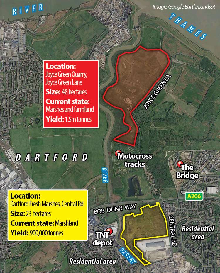 The proposed sites in Dartford