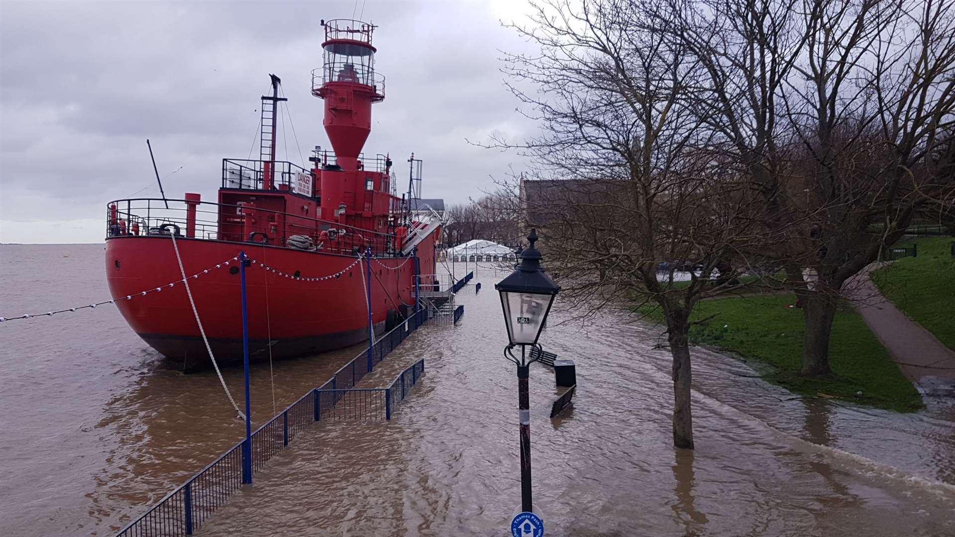 Large sections of Gravesend riverside have been hit by heavy flooding. Photo: Jason Arthur