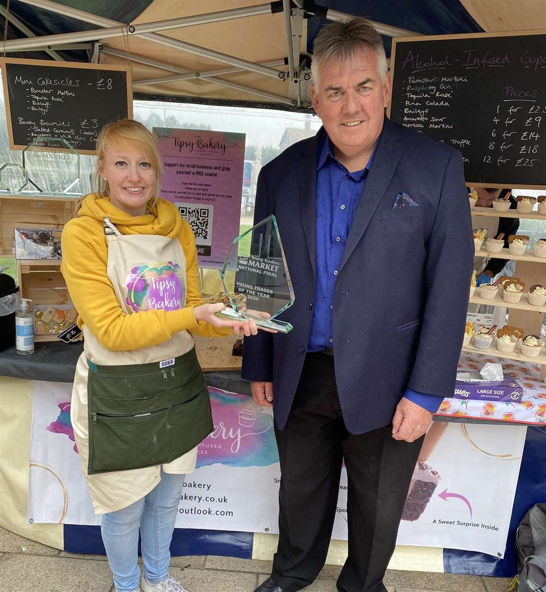 Emma Rus, of the Tipsy Bakery, with David Preston, chief executive of The National Association of British Markets