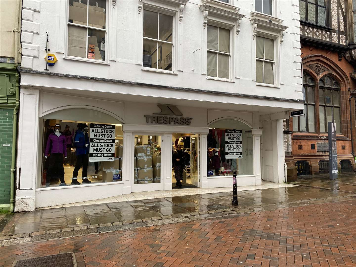 'Closing down' signs are up on the windows of Trespass in Canterbury