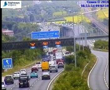 Traffic was diverted on Tuesday as police close the M2 Bridge in Strood to help a distressed man. Pic: Highways England