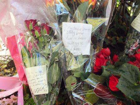 Flowers left at the scene of a fatal crash at Birling.