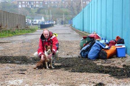 Adventurer Dave Wise and his dog Juno who stayed on Darnet Island in the Medway estuary. Picture: Karl Farrer