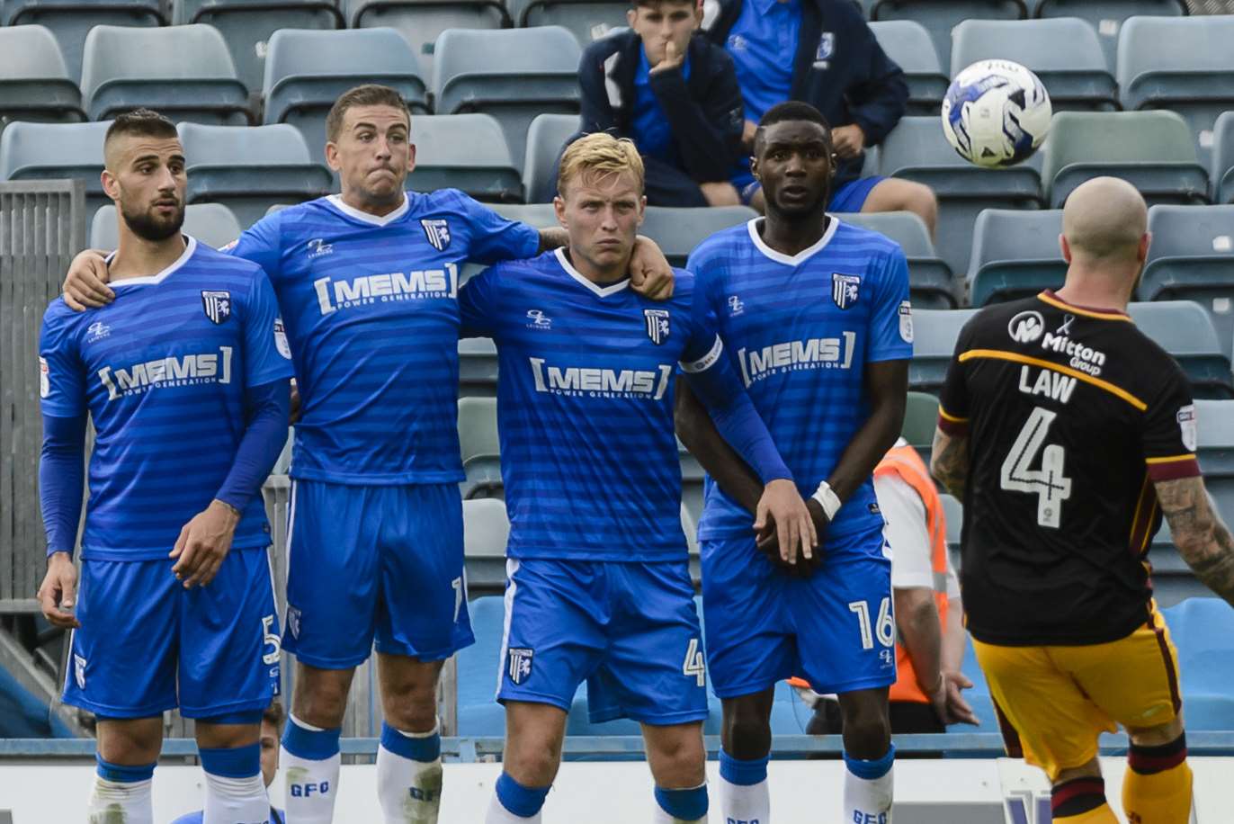 The Gills wall defends from a Bantams free-kick Picture: Andy Payton