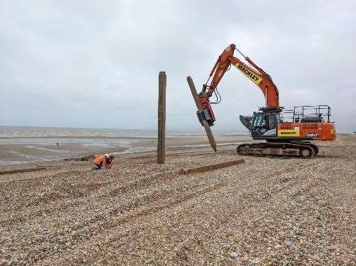 Flood defence work on the beach to protect Lydd Ranges and nearly 2,000 homes on Romney Marsh. Picture: Environment Agency