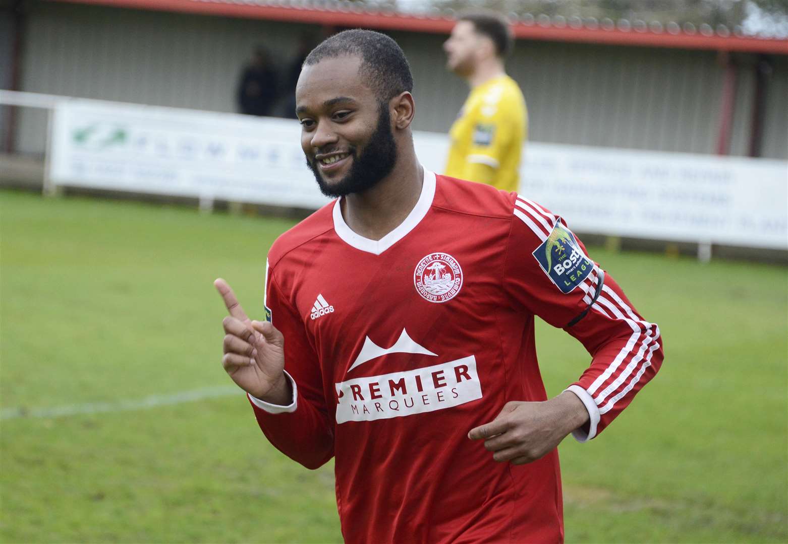 Zak Ansah celebrates another goal for Hythe Picture: Paul Amos