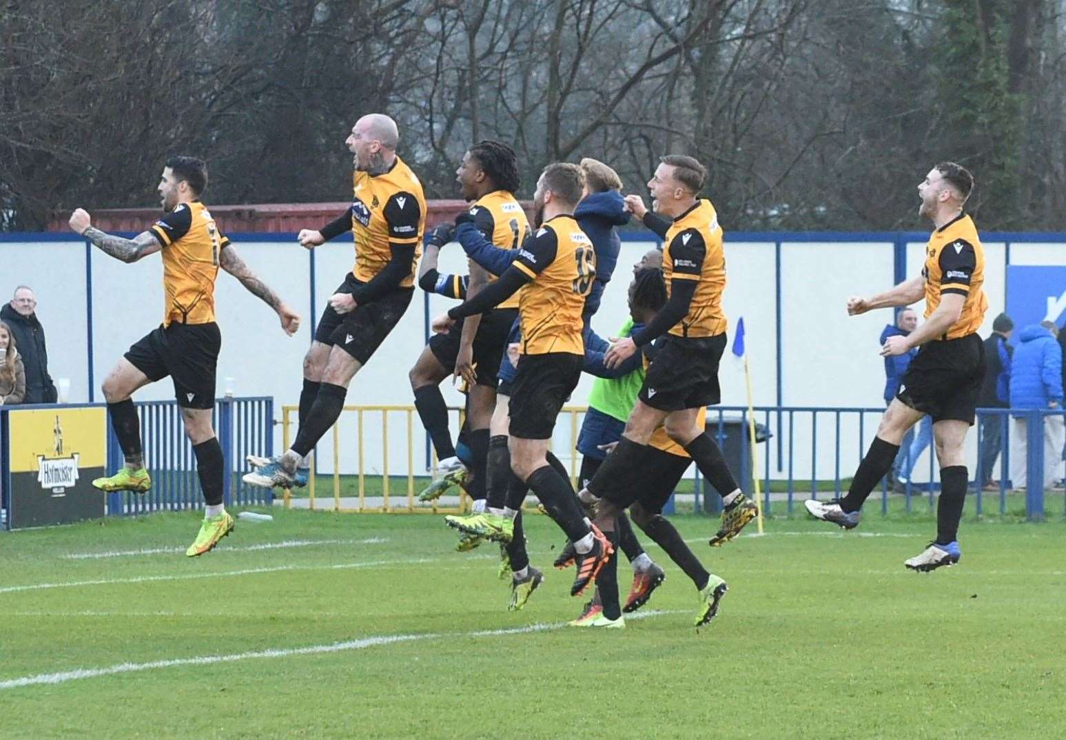 Maidstone players celebrate their derby win at Longmead Steve Terrell