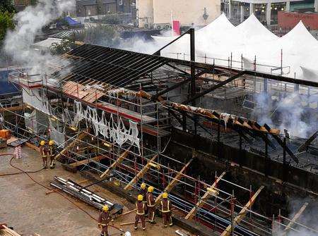 Firefighters tackle the Cutty Sark fire in Greenwich in 2007