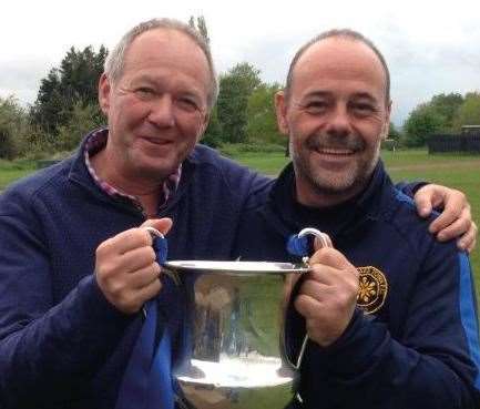 Manager Micky Collins and chairman Paul Lansdale with the trophy (36919989)