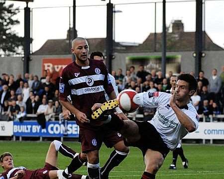 Goalmouth action from Dartford's FA Cup defeat to Chelmsford. Picture: Nick Johnson