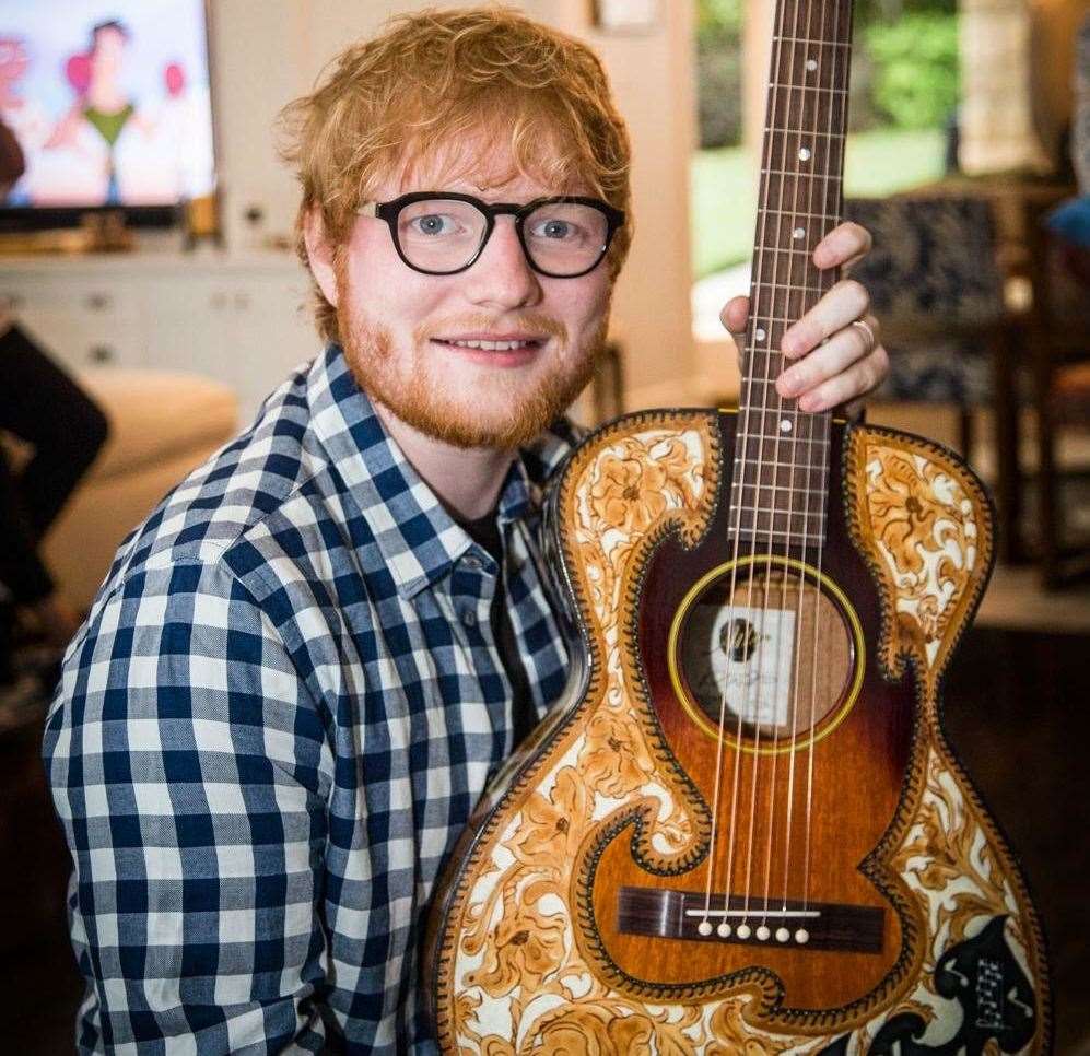 Ed Sheeran with his Buddy Holly Atkin