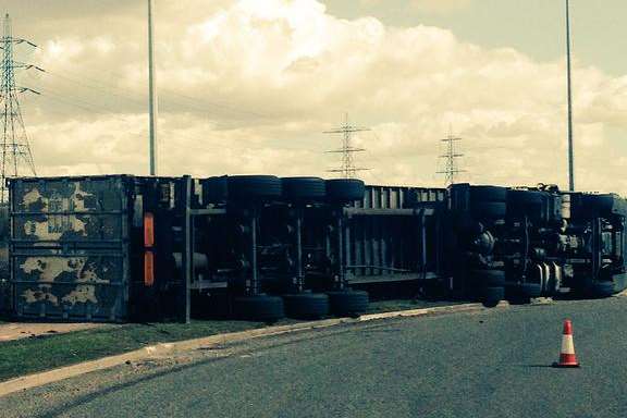 A lorry has overturned on the A2. Pic by PC Martin Taylor