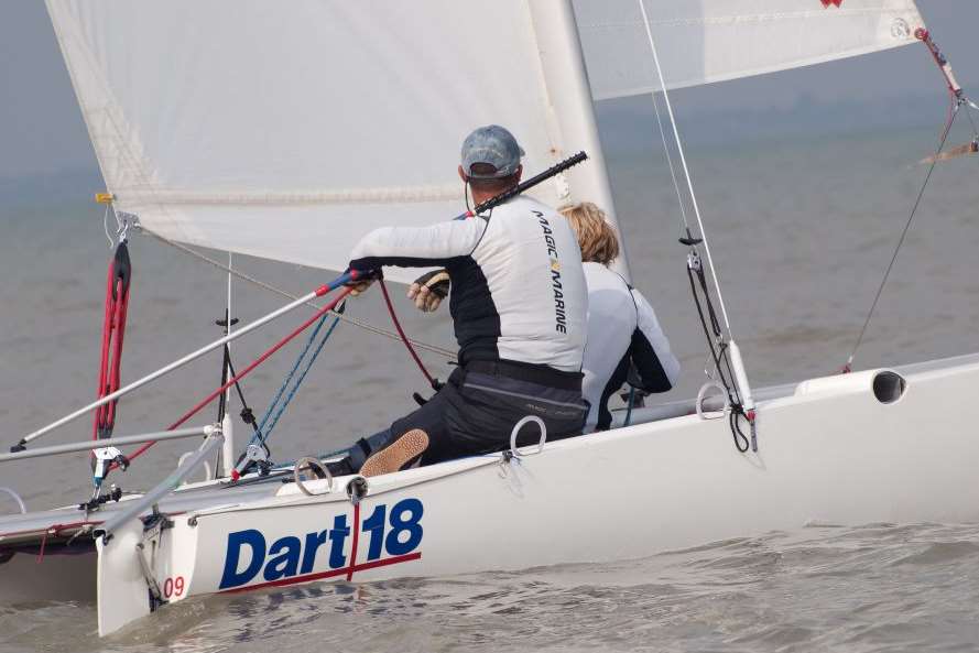 Chris Goymer sailing a Dart 18