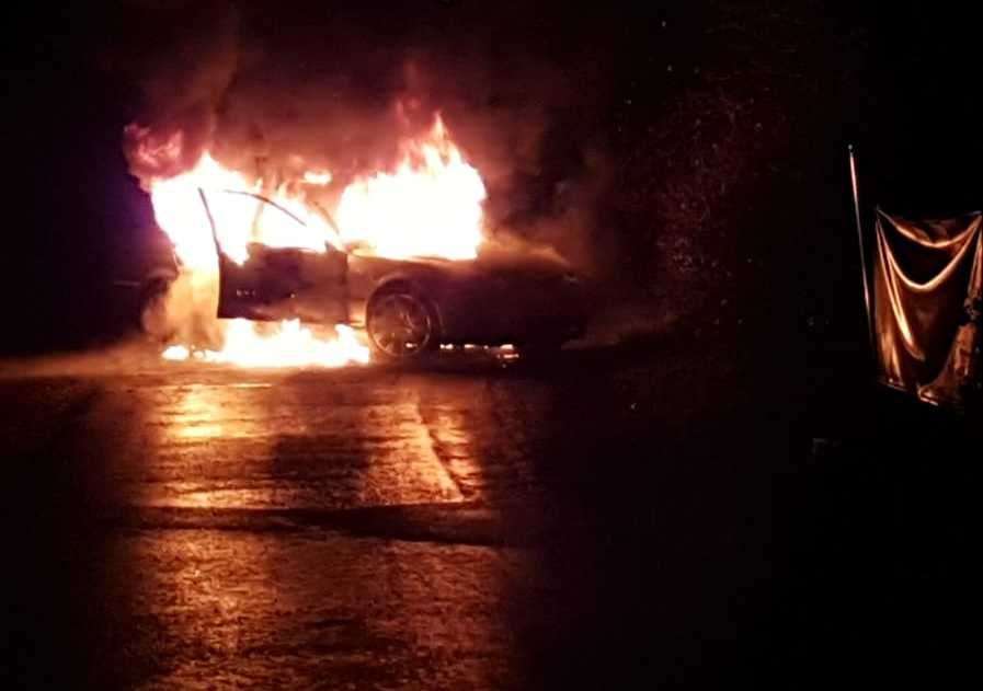A car in flames following a crash near Vigo Lane, Borden Village. Picture: Lee Goldfinch