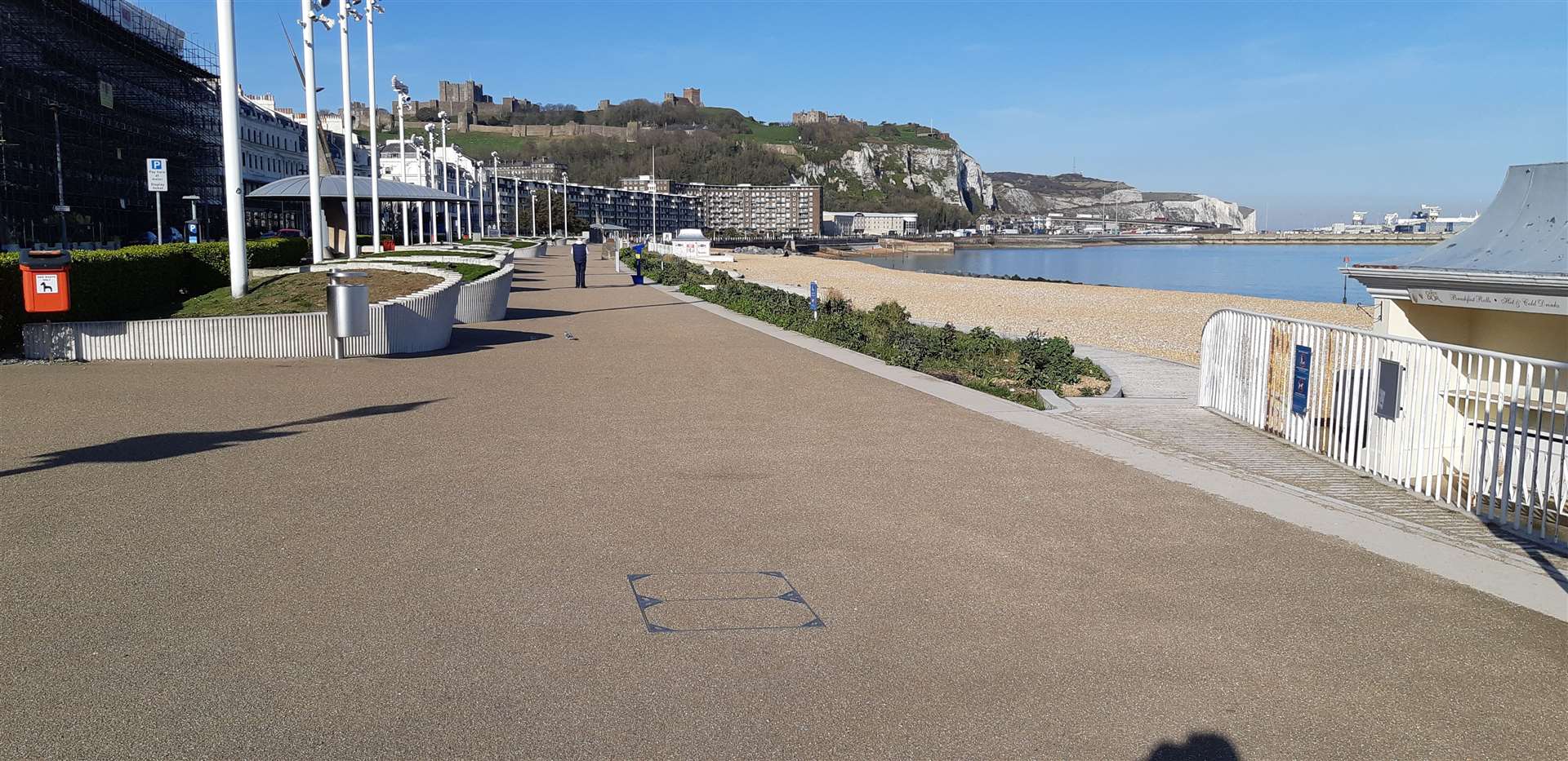Dover Seafront abandoned on a sunny day after the first lockdown, March 24, 2020