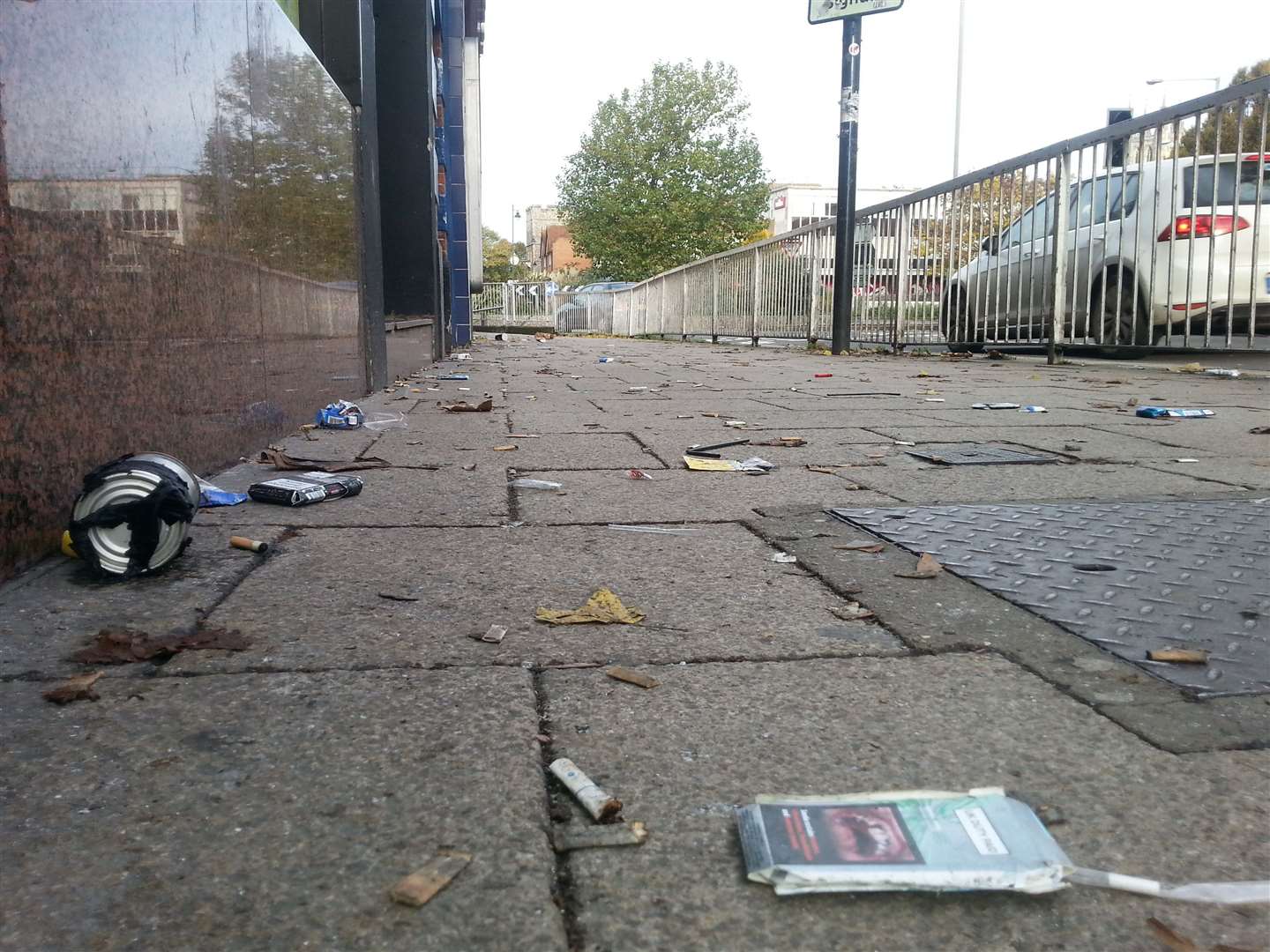Rubbish strewn on the pavement in Canterbury